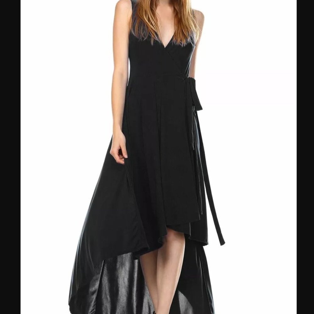 Sunnow High Low Double V-Neck Sleeveless Cocktail Dress Black Small